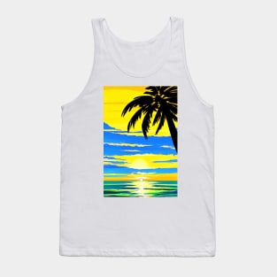 Summer Sunset Palm Tree Shadow Beach Ocean Tank Top